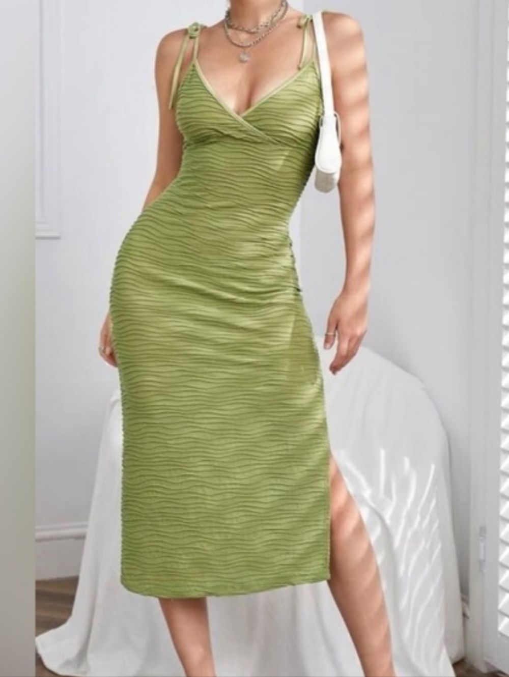Shein Green Prive Tie Shoulder Bodycon Dress